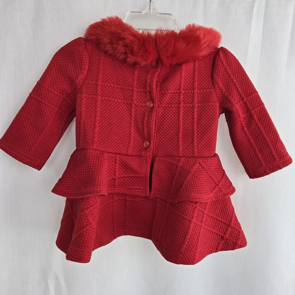 Janie And Jack Girls Faux Fur Collar Holiday Red Dress Size 12-18m Party